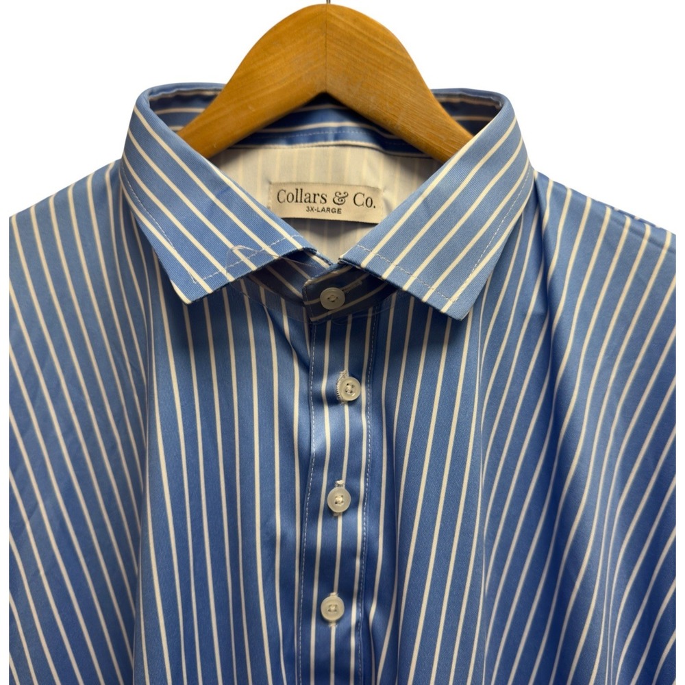 Collars & Co. Men's Sz 3XL Dress Collar Blue/White Striped Performance Golf Polo